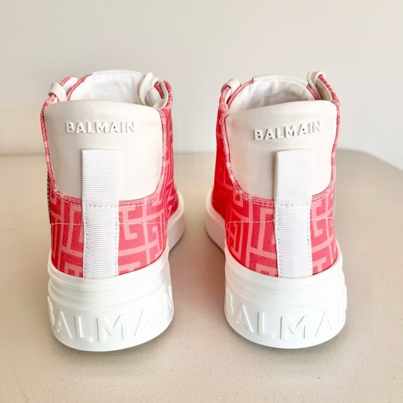 NIB Balmain X Barbie Pink Sneakers EU 40 US 10 Women’s High Top Lace Up B Court - Picture 8 of 10